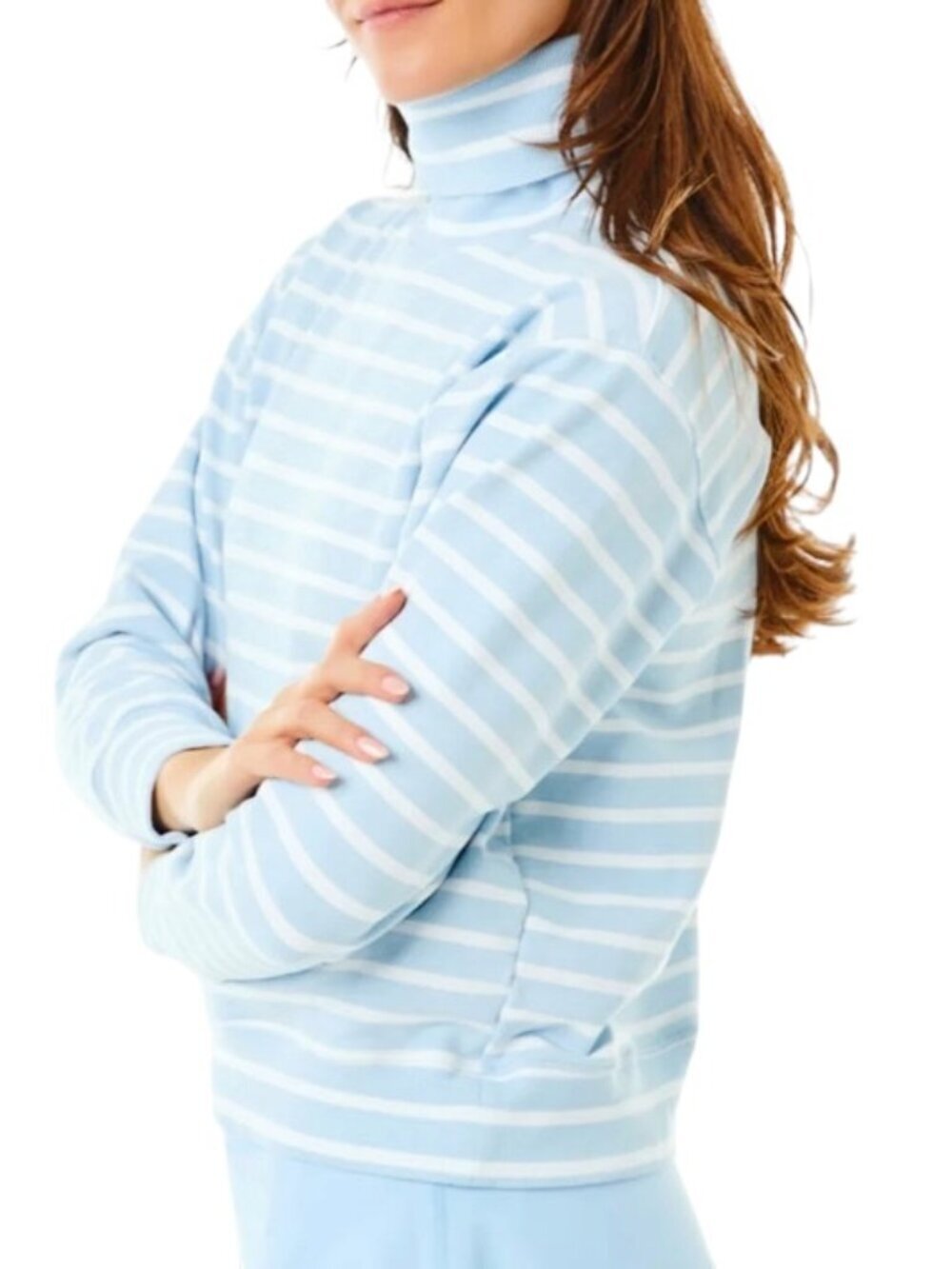 Addison Bay Luxe Terry Lydon Turtleneck Pullover XL NWT Blue Stripe